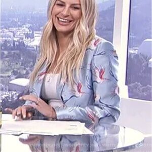 Alice + Olivia Macey Bird Jacquard Long Sleeves Blue Printed JacketBlazer Size 6